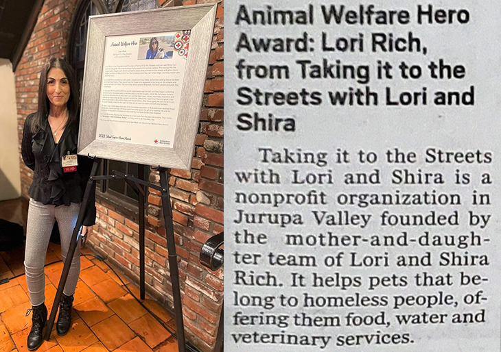 Lori Rich receives the Animal Welfare Hero Award from the American Red Cross Southern California Region